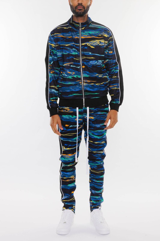 MENS PRINT FULL ZIP TRACK SUIT SET - Scarvesnthangs