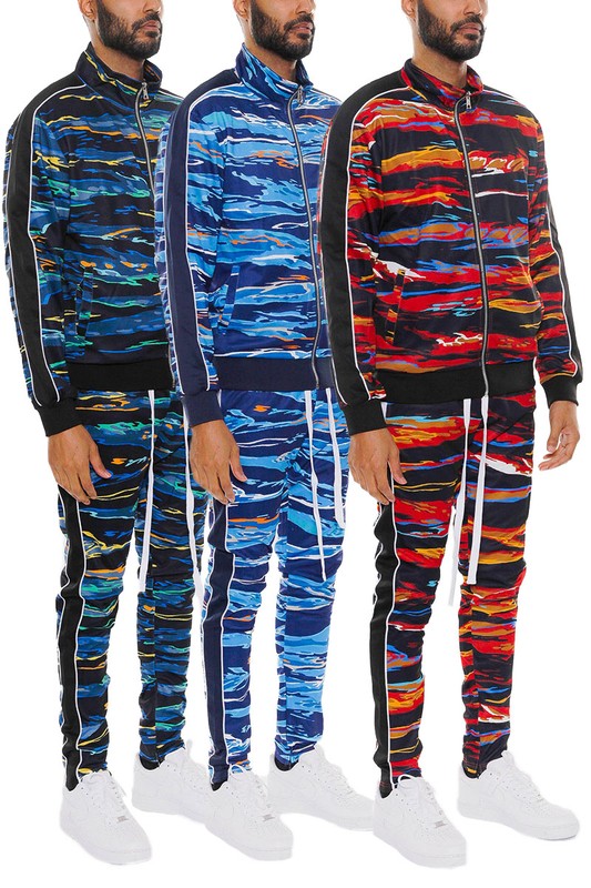 MENS PRINT FULL ZIP TRACK SUIT SET - Scarvesnthangs