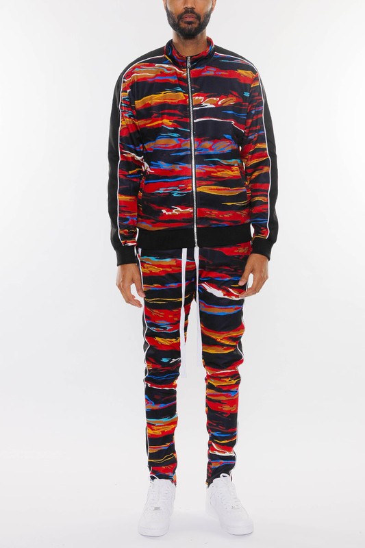 MENS PRINT FULL ZIP TRACK SUIT SET - Scarvesnthangs