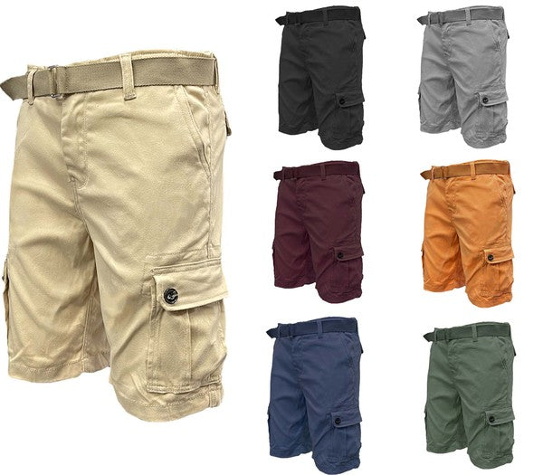 Weiv Mens Belted Cargo Shorts Pockets and Belt - Scarvesnthangs