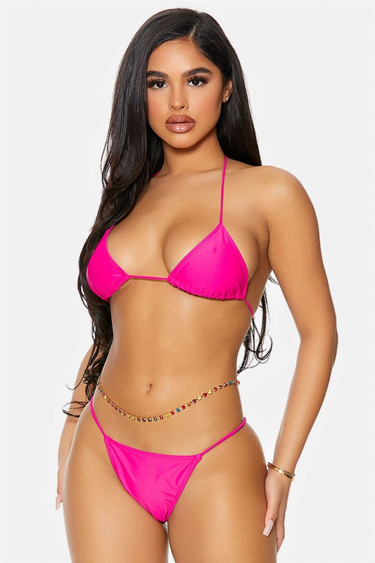 2 Piece Belly Chain Swimsuit - Scarvesnthangs