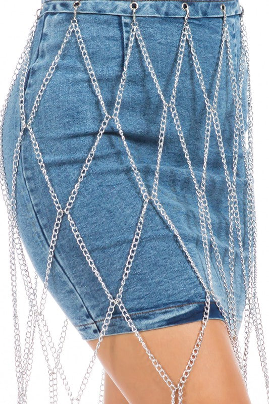 Silver Chain Denim Skirt