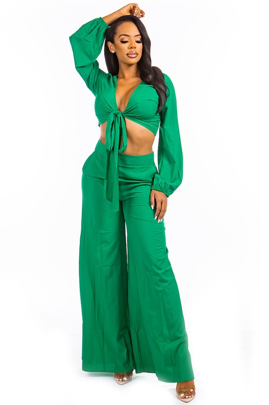 Two Piece Wide Leg Pants Set - Scarvesnthangs