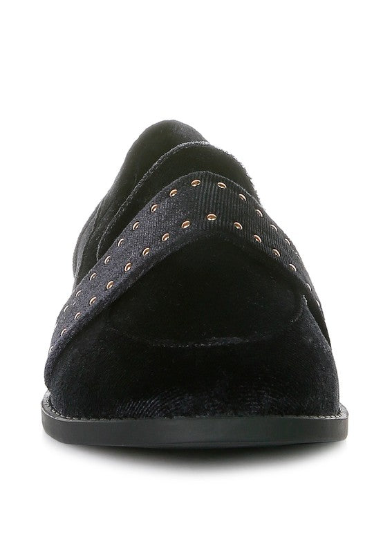 Walkin Stud Detail Velvet Loafers - Scarvesnthangs