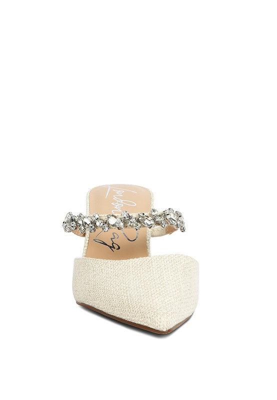 GRETA Diamante Embellished Kitten Heel Sandals - Scarvesnthangs