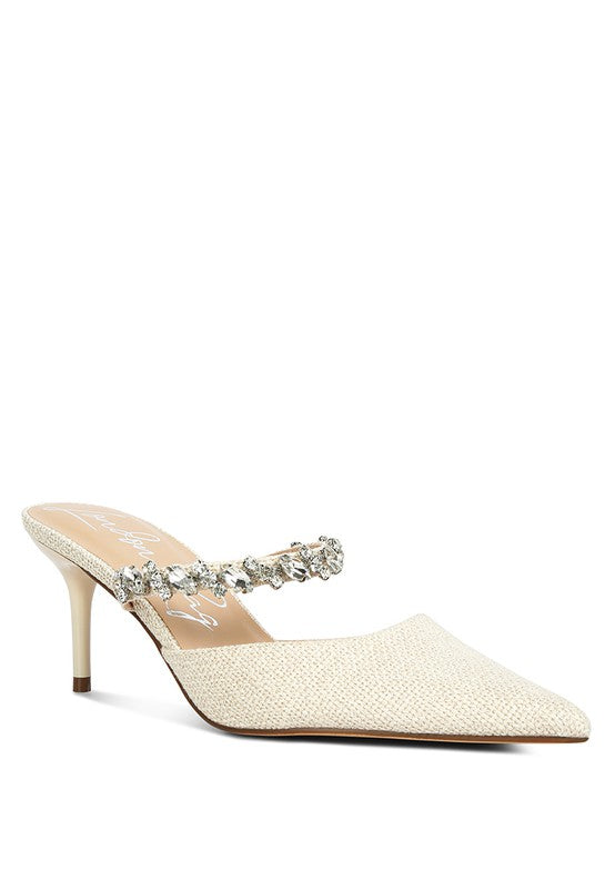 GRETA Diamante Embellished Kitten Heel Sandals - Scarvesnthangs
