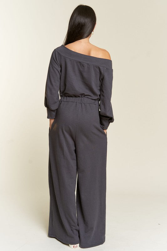 One Shoulder Terry Jumpsuit - Scarvesnthangs