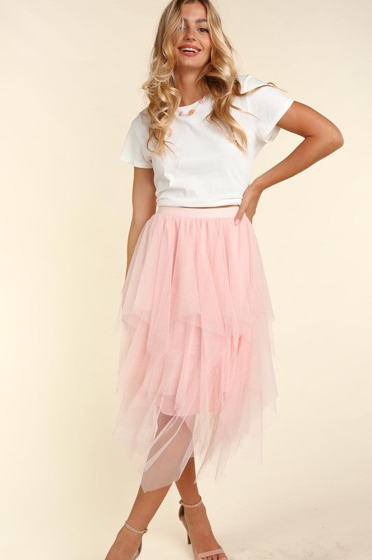 Plus Size Asymmetric Tiered Tulle Skirt with Lining