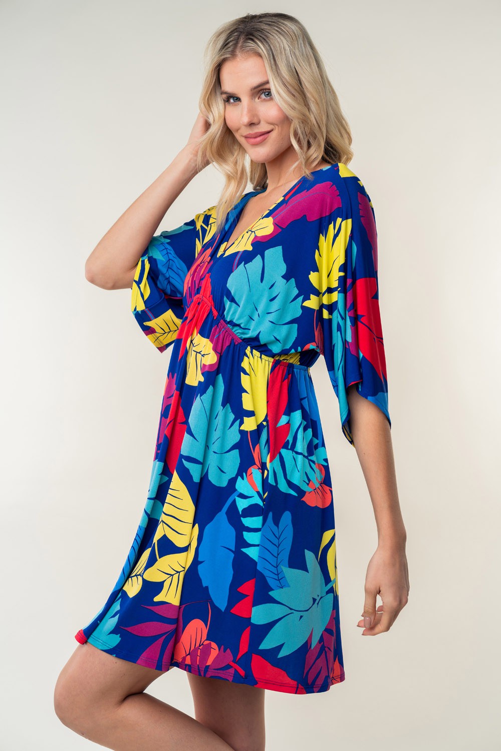 Multicolor Printed V-Neck Mini Dress