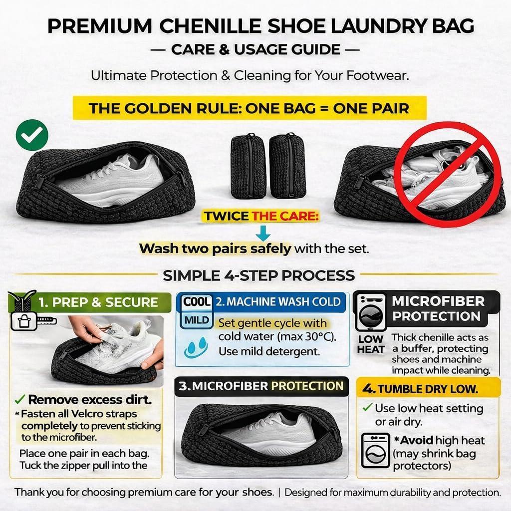 Shoe Washing Machine Bag 2 Pack for Washer & Dryer – Thick Padded Sneaker Laundry Bags with Mesh Panels & Zipper Protective Shoe Washer Bag for Running & Gym Shoes