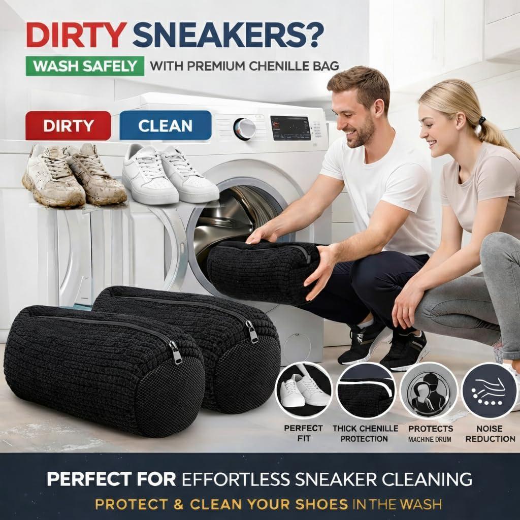 Shoe Washing Machine Bag 2 Pack for Washer & Dryer – Thick Padded Sneaker Laundry Bags with Mesh Panels & Zipper Protective Shoe Washer Bag for Running & Gym Shoes