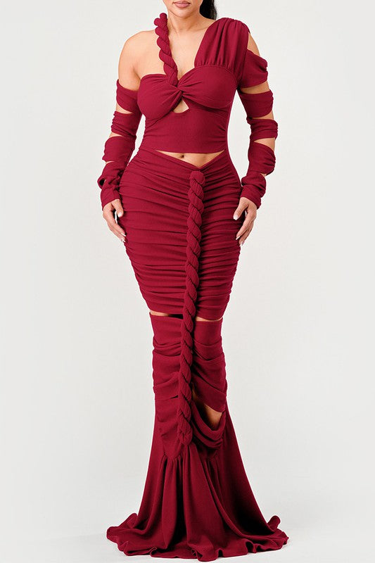 Long Sleeve Wrap Rope Maxi Dress - Scarvesnthangs