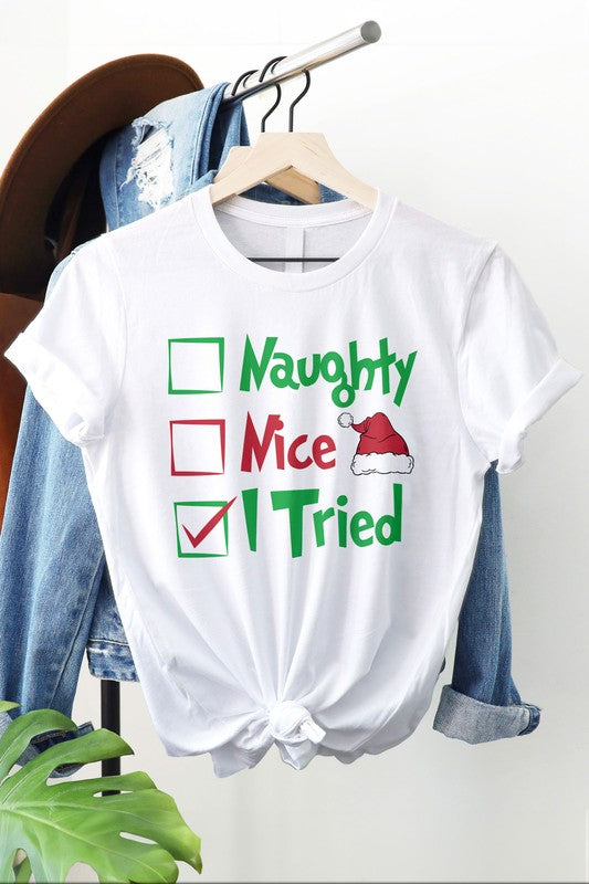 Naughty, Nice, I Tried, Grinch Graphic Tee