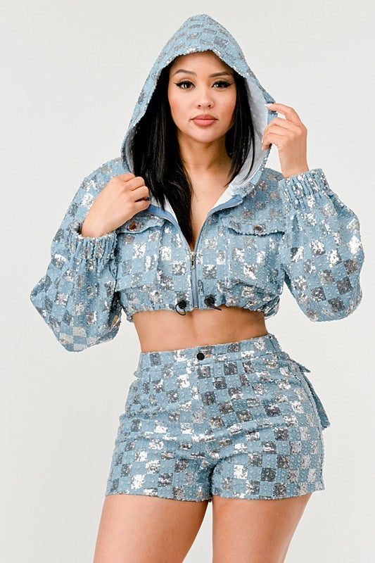 Glitz & Denim Sequin Hoodie Set - Scarvesnthangs