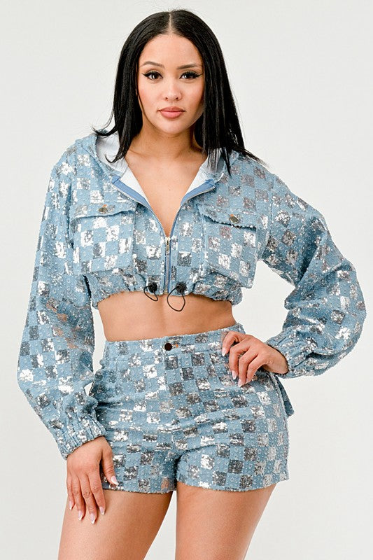 Glitz & Denim Sequin Hoodie Set - Scarvesnthangs