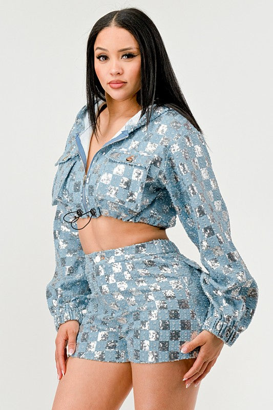 Glitz & Denim Sequin Hoodie Set - Scarvesnthangs