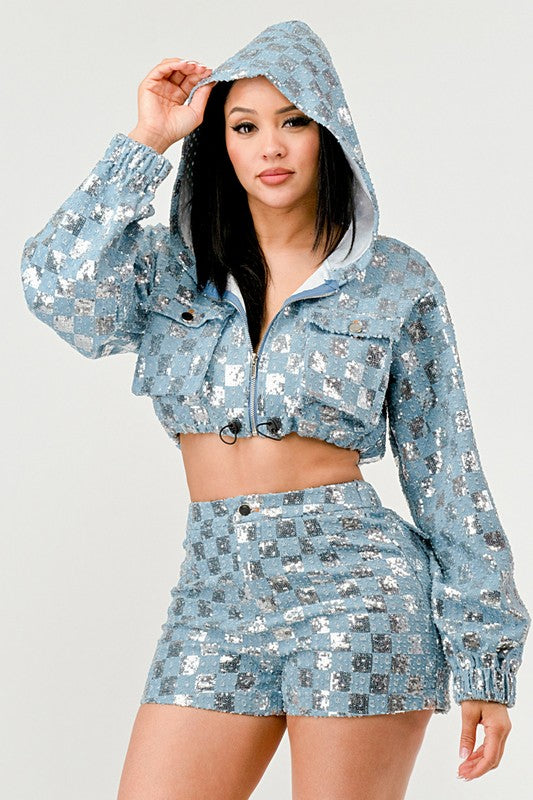 Glitz & Denim Sequin Hoodie Set - Scarvesnthangs