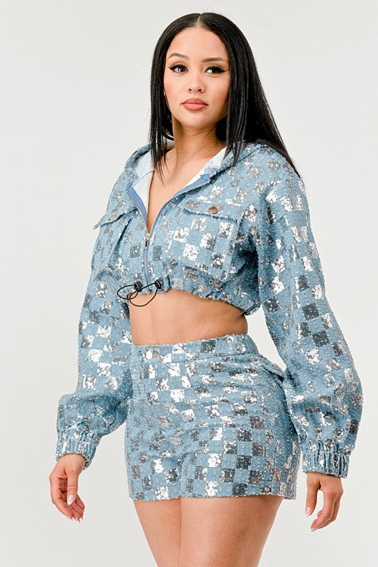 Glitz & Denim Sequin Hoodie Set - Scarvesnthangs