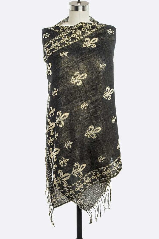 Fleur De Lis Print Pashmina Shawl Scarf