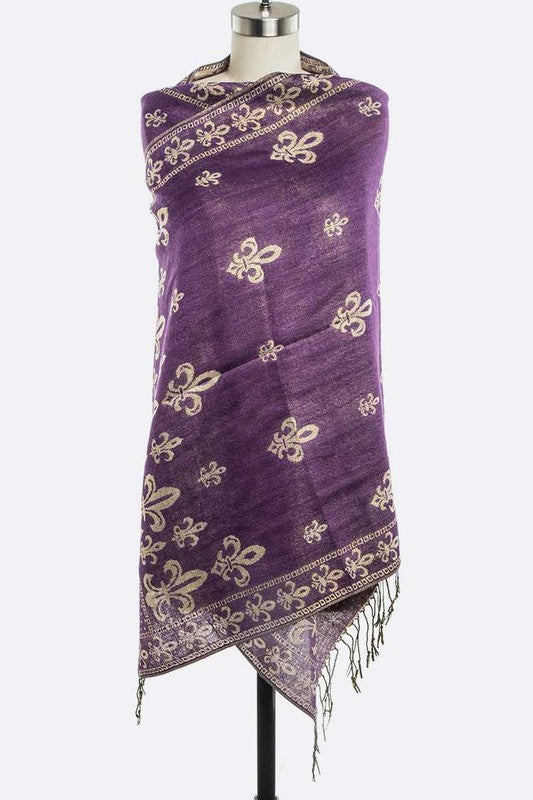 Fleur De Lis Print Pashmina Shawl Scarf