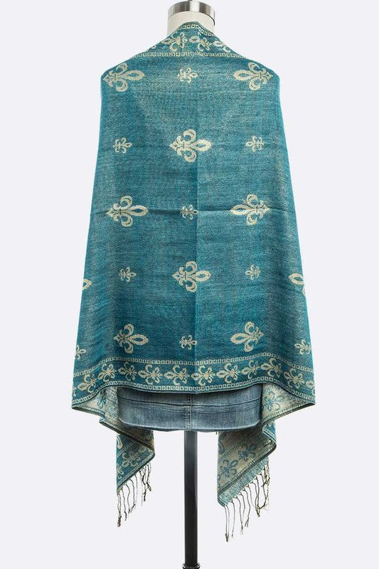 Fleur De Lis Print Pashmina Shawl Scarf