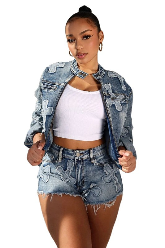 Denim Two Piece Set - Scarvesnthangs