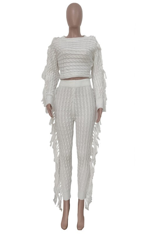 Two Piece Fringe Sweater Set