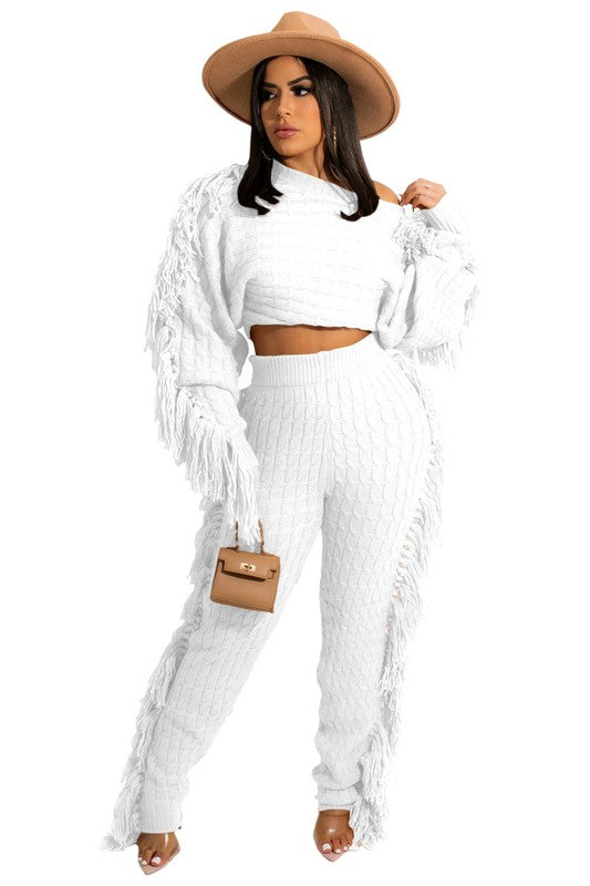 Two Piece Fringe Sweater Set