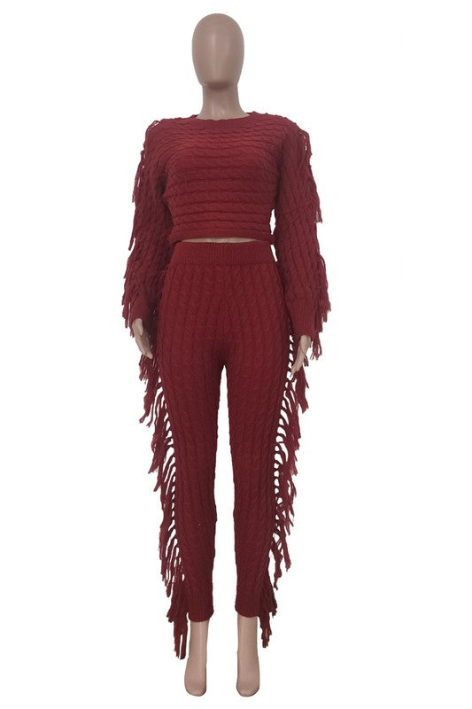 Two Piece Fringe Sweater Set