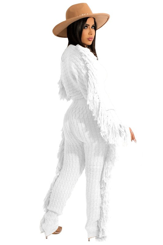 Two Piece Fringe Sweater Set