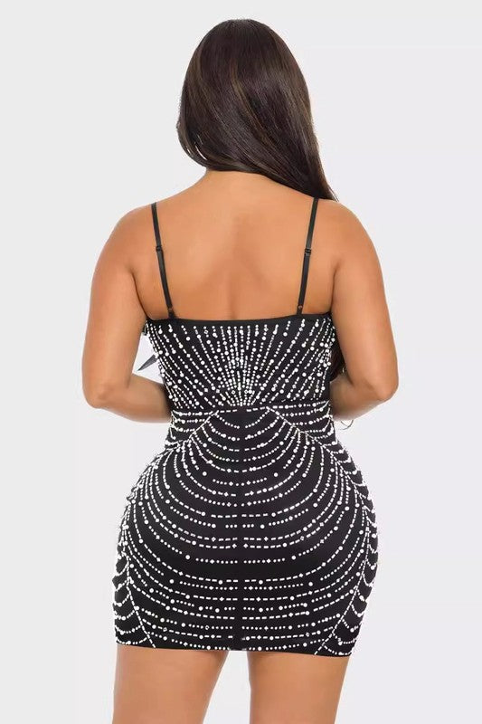 Feather Rhinestone Body Con Minidress