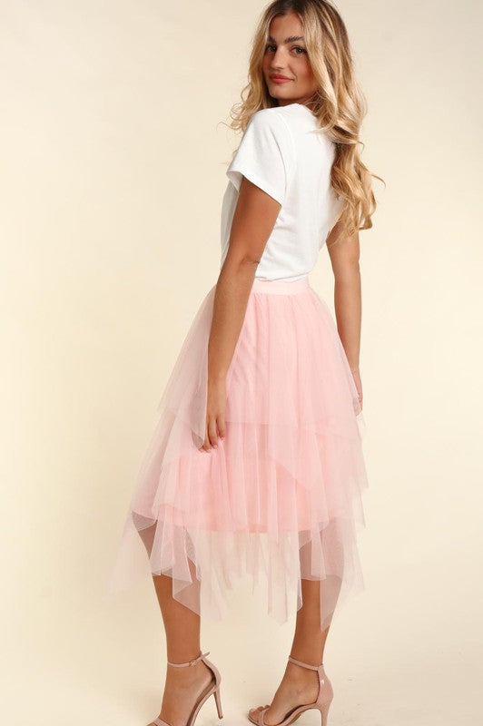 Plus Size Asymmetric Tiered Tulle Skirt with Lining