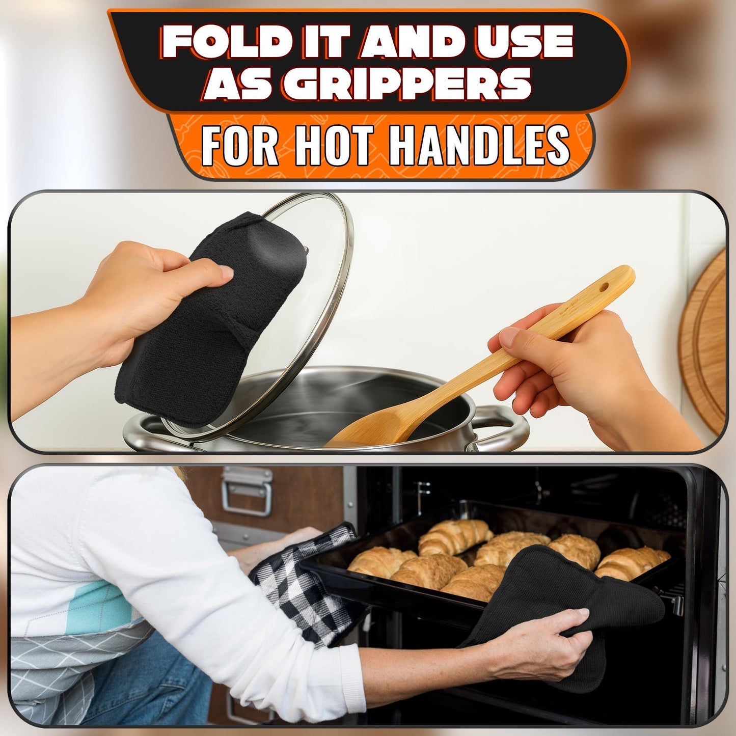 4 Piece Microwave Bowl Holder Set – 7.5 x7.5  Microwave Bowl Holders for Hot Food Black and White Checkered Fabric for Safe & Easy Handling – Machine Washable