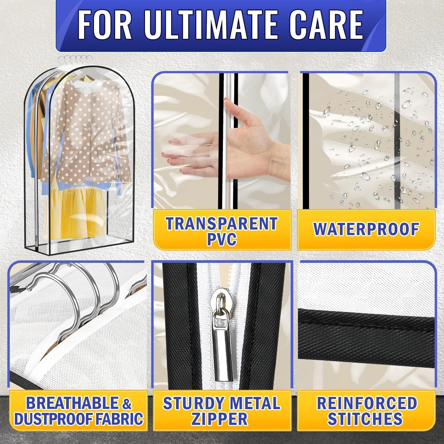 4 Pcs Clear Garment Bags for Hanging Clothes – Dust Proof Suit Bags for Closet Storage (40 x24 x10 ) with Zipper Sides – Designed for Travel & Organization Protects Clothes & Keeps Them Ready to Wear