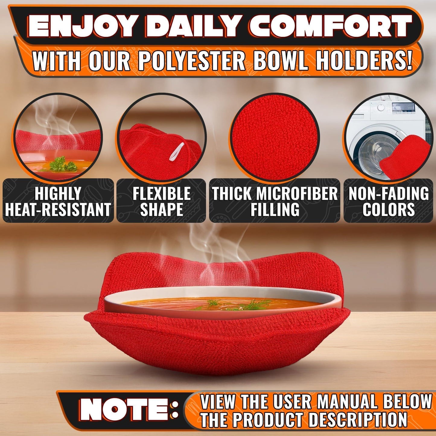 6 Pcs Soup Bowl Holders for Hot Food – Heat Resistant Fabric Soup Cozy Bowl Warmer Holder for Kitchen Fits Standard Dishes up to 6.5  & Plates 7.1  – Washable & Reusable  Safe Handling & Trivet Use
