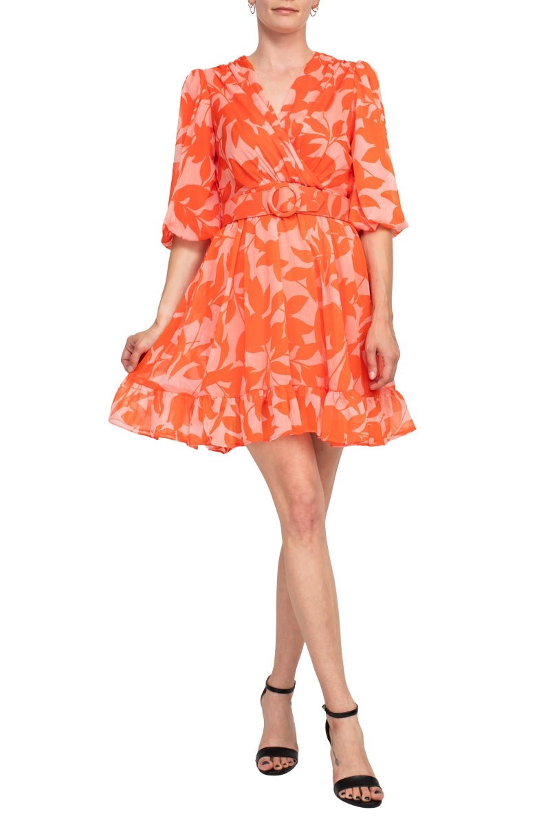 Taylor Printed Chiffon Belted A-Line Dress-0