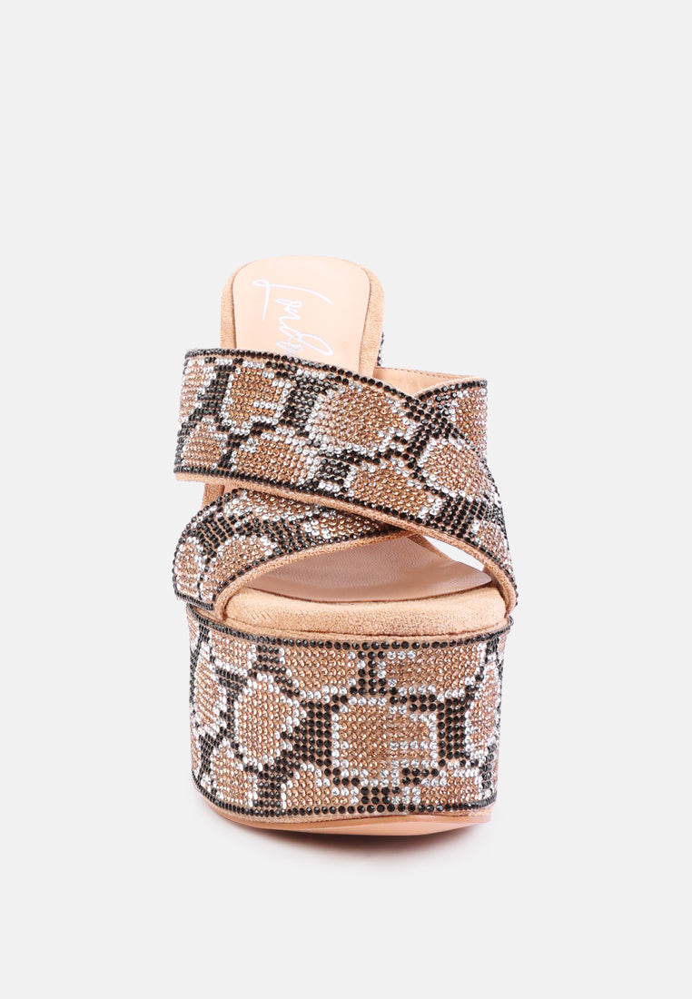 Sinful High Platform Patterned Diamante Slides-1