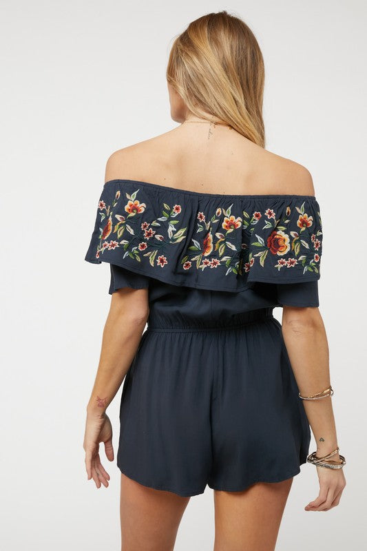 Floral Embroidered Off Shoulder Romper - Scarvesnthangs