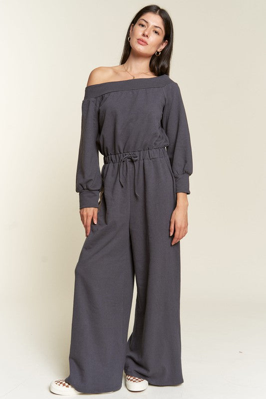 Plus Size One Shoulder Terry Jumpsuit - Scarvesnthangs