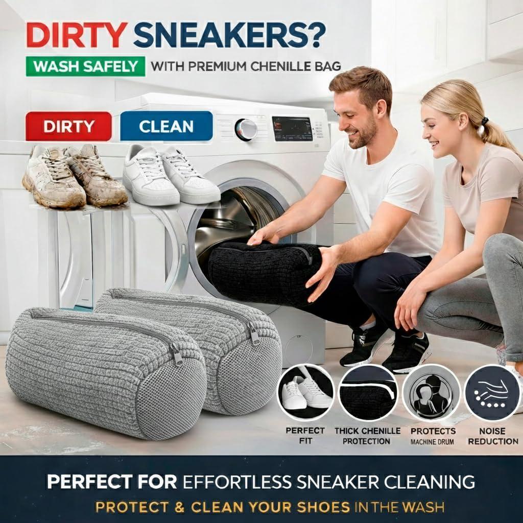 Shoe Washing Machine Bag 2 Pack for Washer & Dryer – Thick Padded Sneaker Laundry Bags with Mesh Panels & Zipper Protective Shoe Washer Bag for Running & Gym Shoes