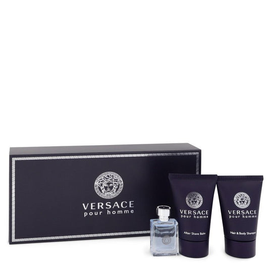 Versace Pour Homme by Versace Gift Set -- .17 oz Mini EDT + .8 oz After Shave Balm + .8 oz Hair + Body Shampoo (Men)