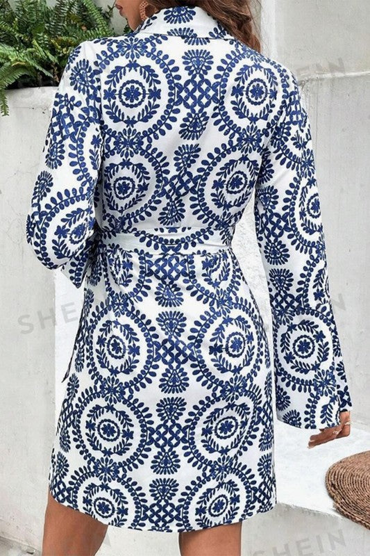 Women V Neck Wrapped Knot Long Sleeve Dress