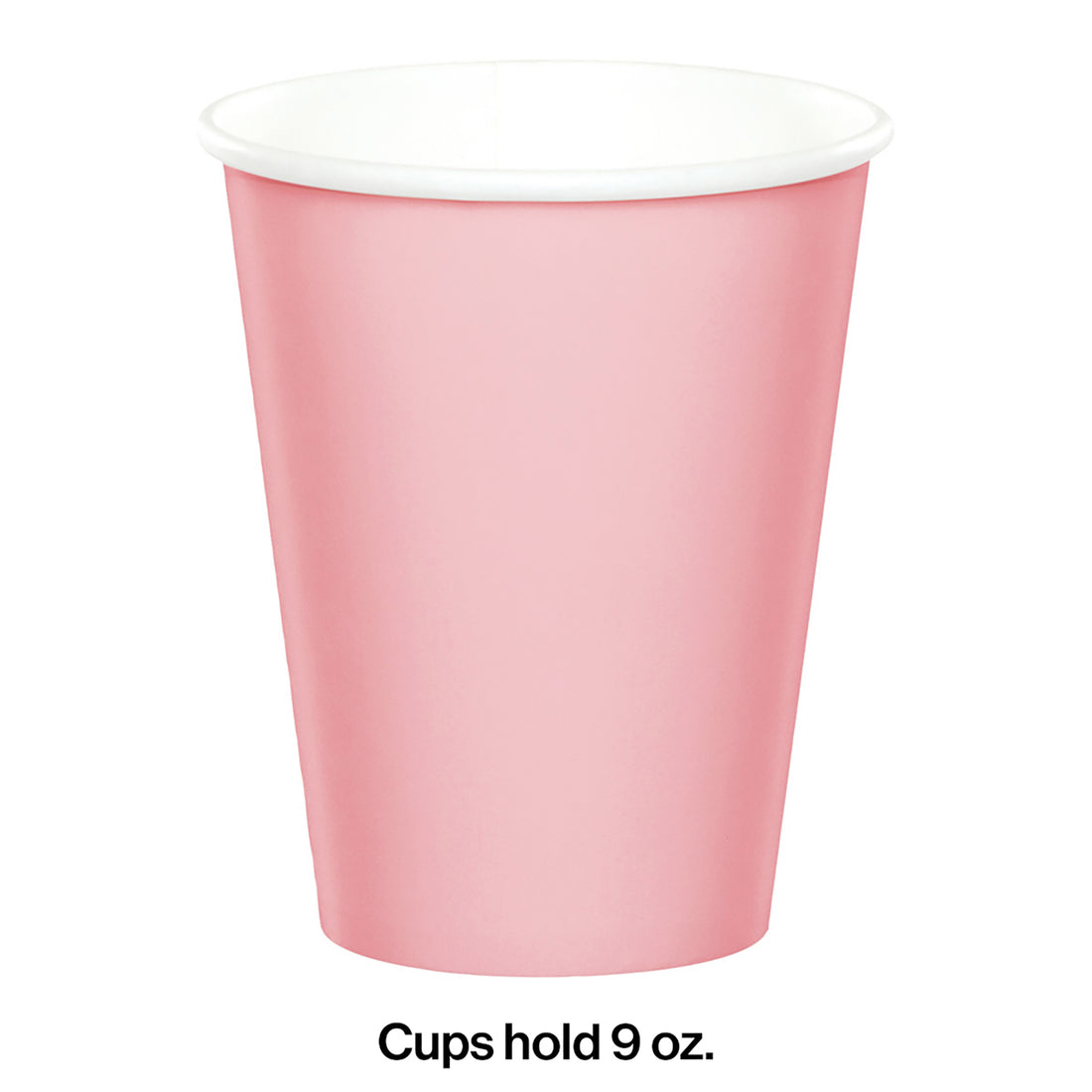 Pink paper cup with white rim on a white background