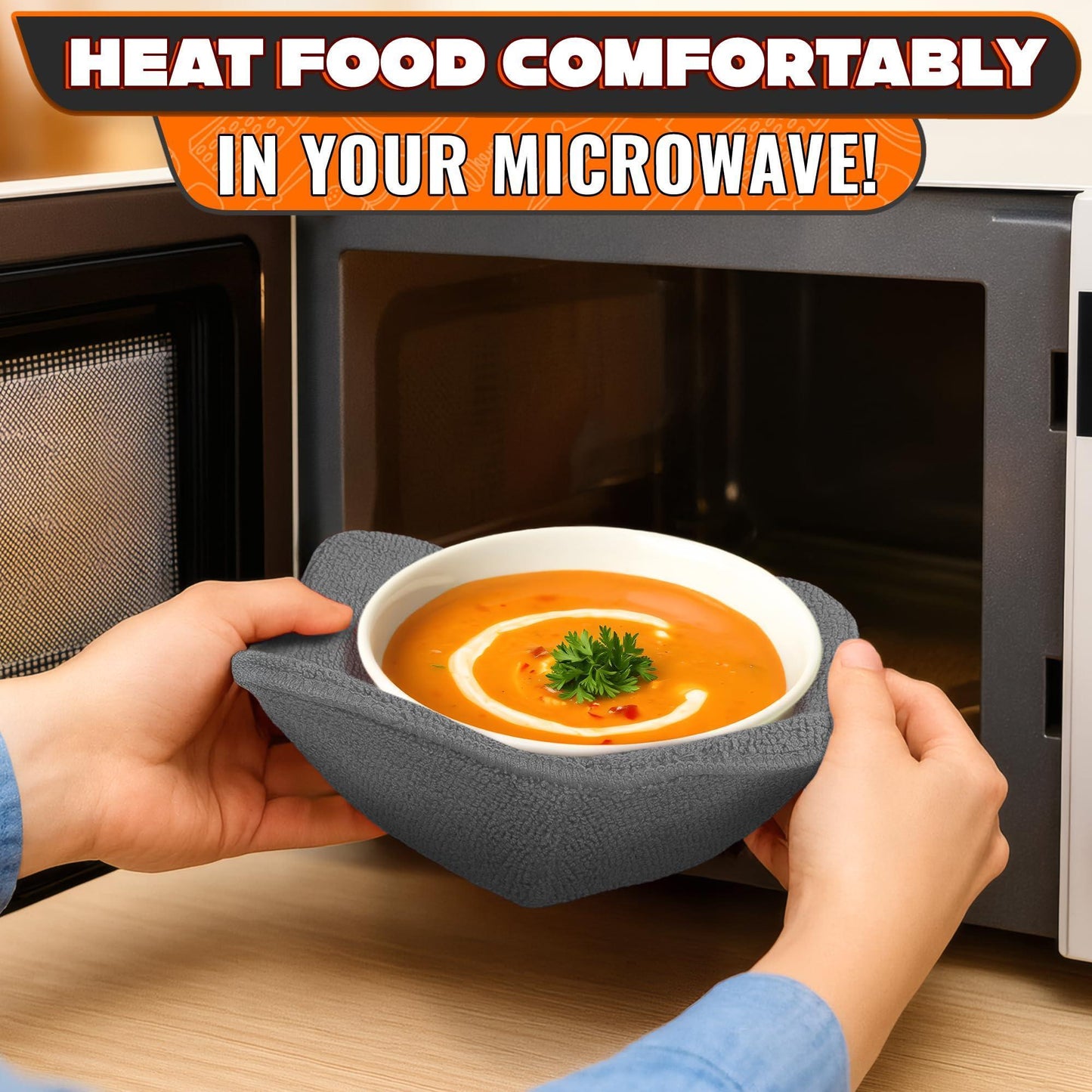 4 Pcs Microwave Bowl Holders for Hot Food – 7.5  Gray Microwave Bowl Cozy Holders for Safe & Easy Handling of Hot Bowls Saucers & Cups – Machine Washable Soft Textured Fabric for Hand Protection