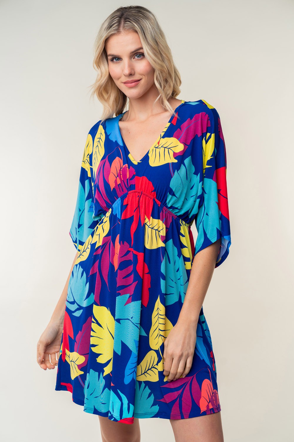 Multicolor Printed V-Neck Mini Dress