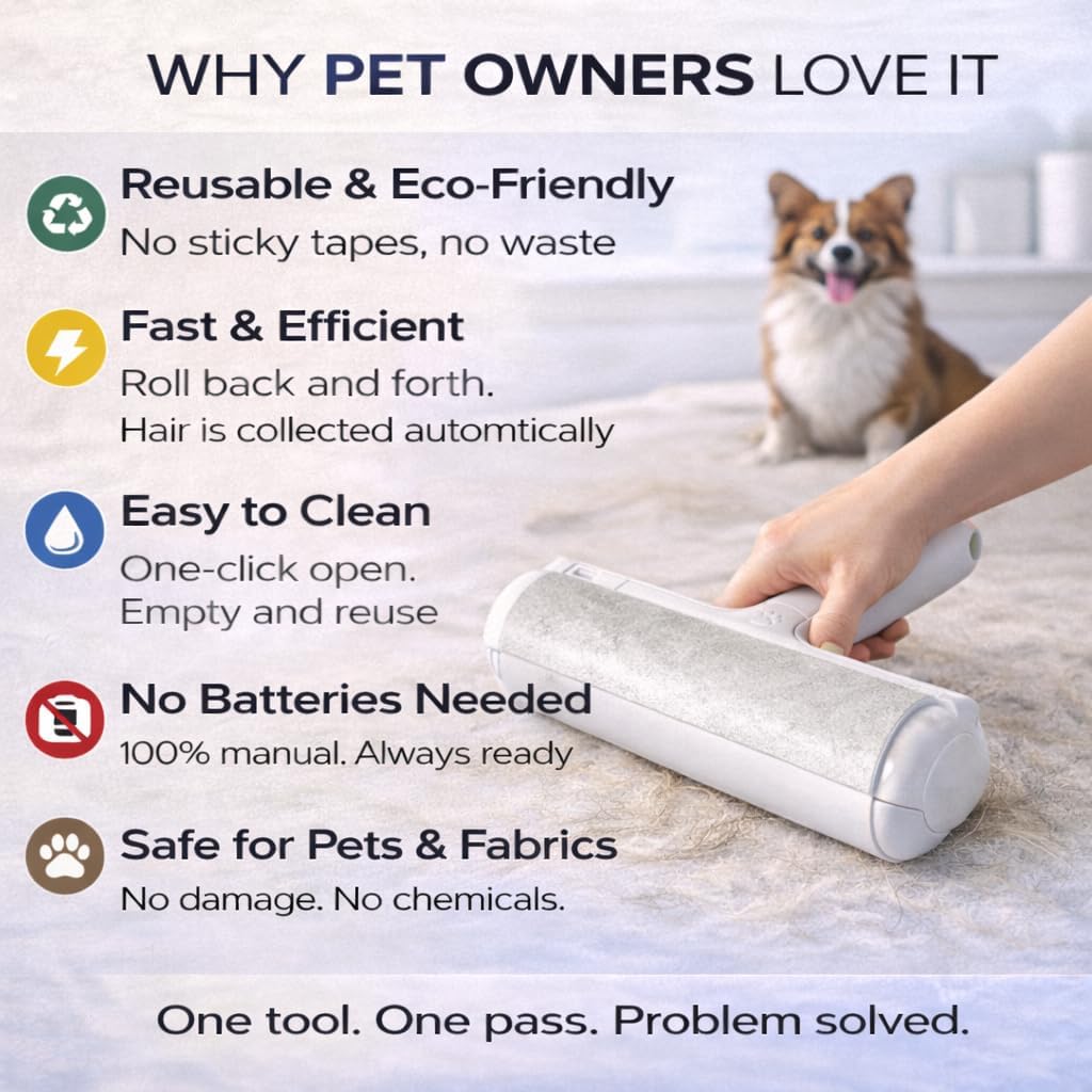 Reusable Pet Hair Remover Roller – Self-Cleaning Dog & Cat Hair Remover for Furniture, Carpets & Car Seats