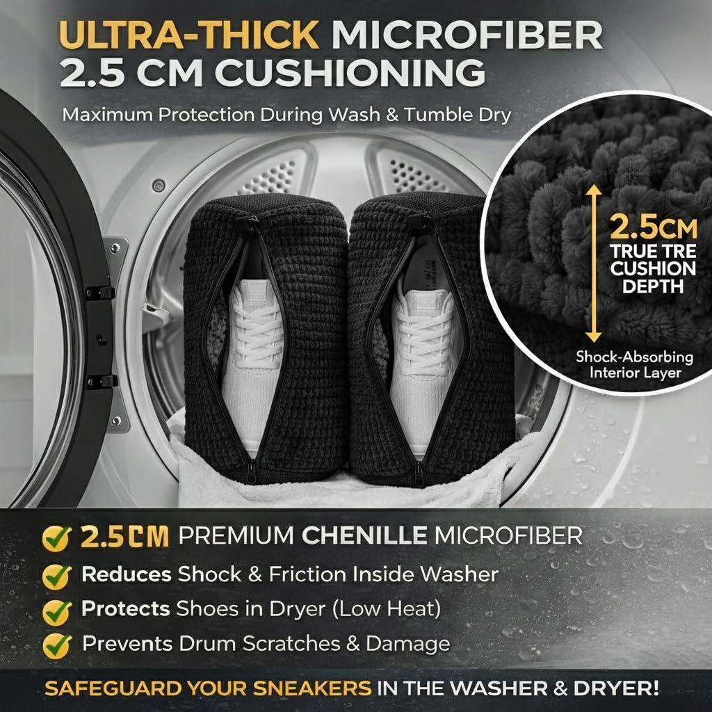 Shoe Washing Machine Bag 2 Pack for Washer & Dryer – Thick Padded Sneaker Laundry Bags with Mesh Panels & Zipper Protective Shoe Washer Bag for Running & Gym Shoes