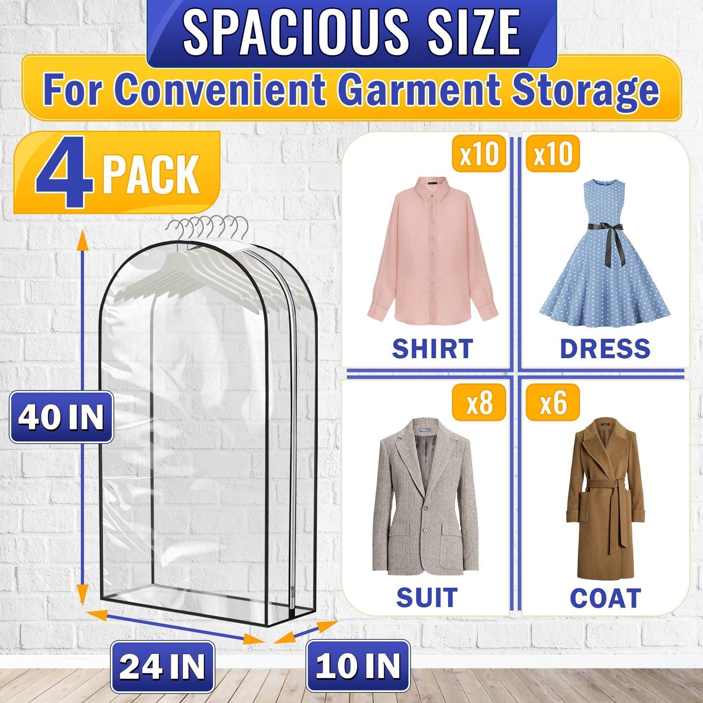 4 Pcs Clear Garment Bags for Hanging Clothes – Dust Proof Suit Bags for Closet Storage (40 x24 x10 ) with Zipper Sides – Designed for Travel & Organization Protects Clothes & Keeps Them Ready to Wear