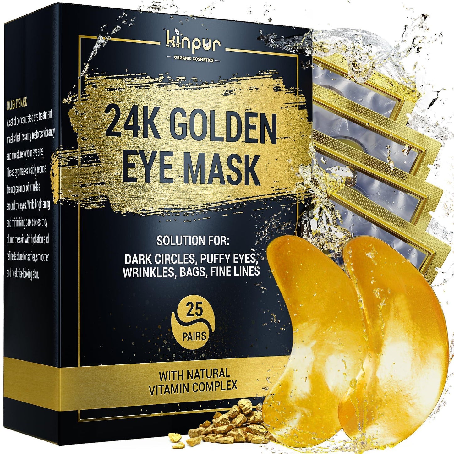 24K Gold Under Eye Patches for Puffy Eyes and Dark Circles – Retinol Collagen Eye Masks for Women & Men – Hydrating AntiAging Brightening Eye Gel Pads – Dark Circle & Bags Eye Care 50 pcs