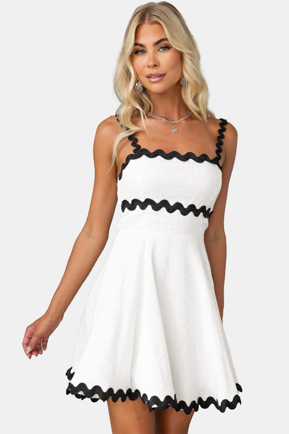 Contrast Trim Square Neck Mini Dress - Scarvesnthangs